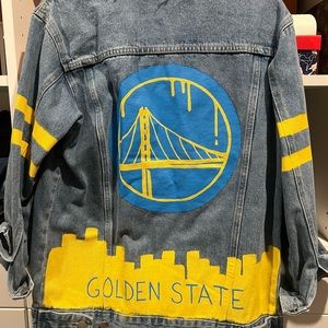 Wren + Glory NBA collad, hand-painted denim jacket